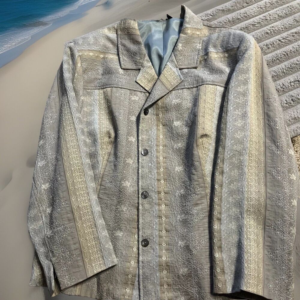 Vintage Embroidered Floral Sky Blue 18 Shirt Jacket Blazer Coastal Fairy Whimsy - Picture 2 of 7
